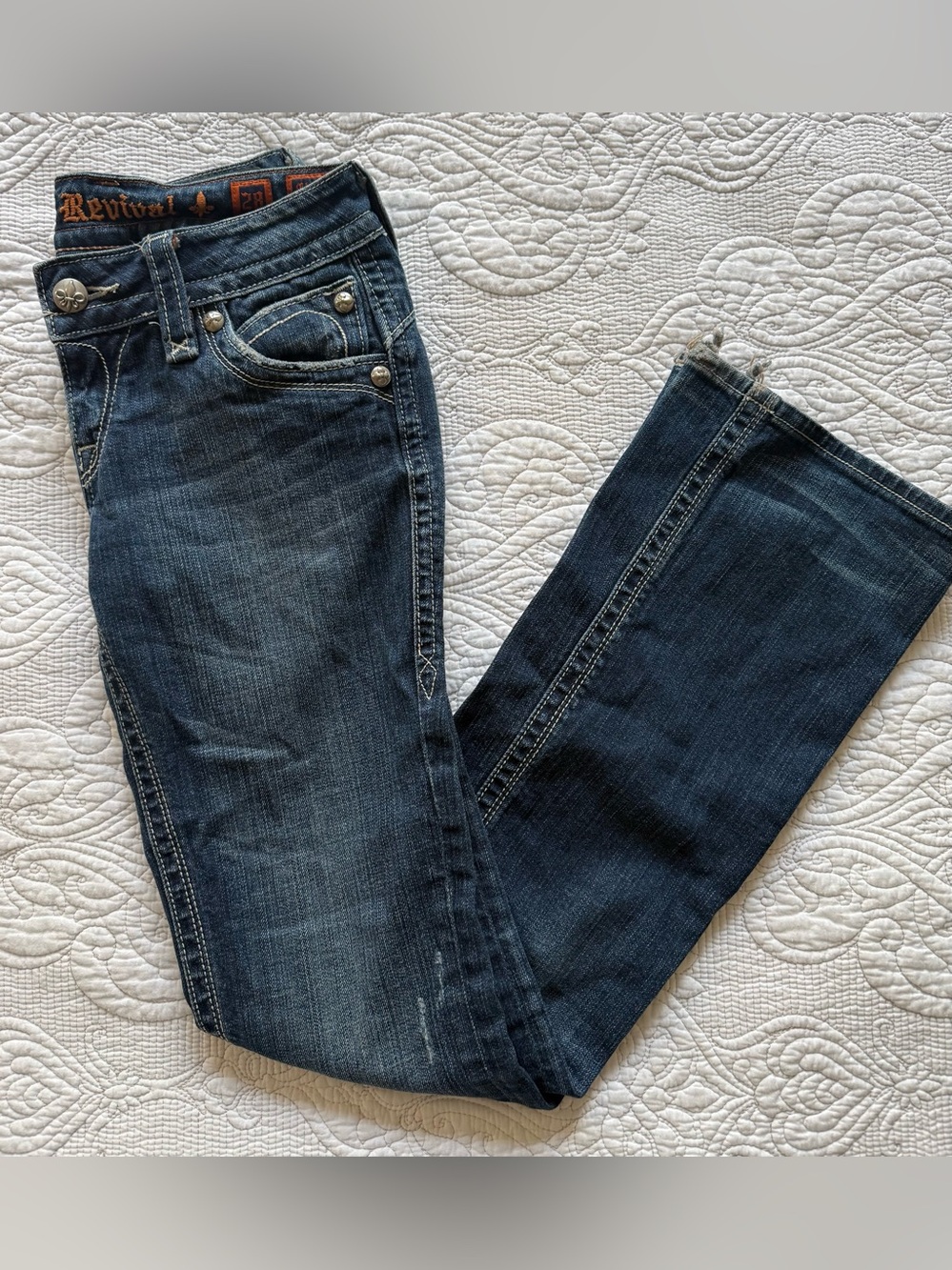 Rock Revival Flare Bootcut Jeans Dark Wash Cyber Y2K Grunge Size 28